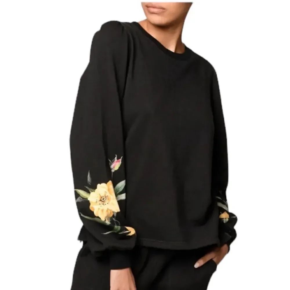 Nicole Miller Venus Floral French-Terry Sweatshirt gray size medium